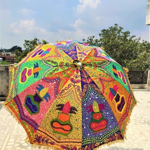 Decorative Large Umbrella Sun Shade Cotton Outdoor Parasol Embroidered Garden Umbrella Multi color Parasol Home Decor image 2