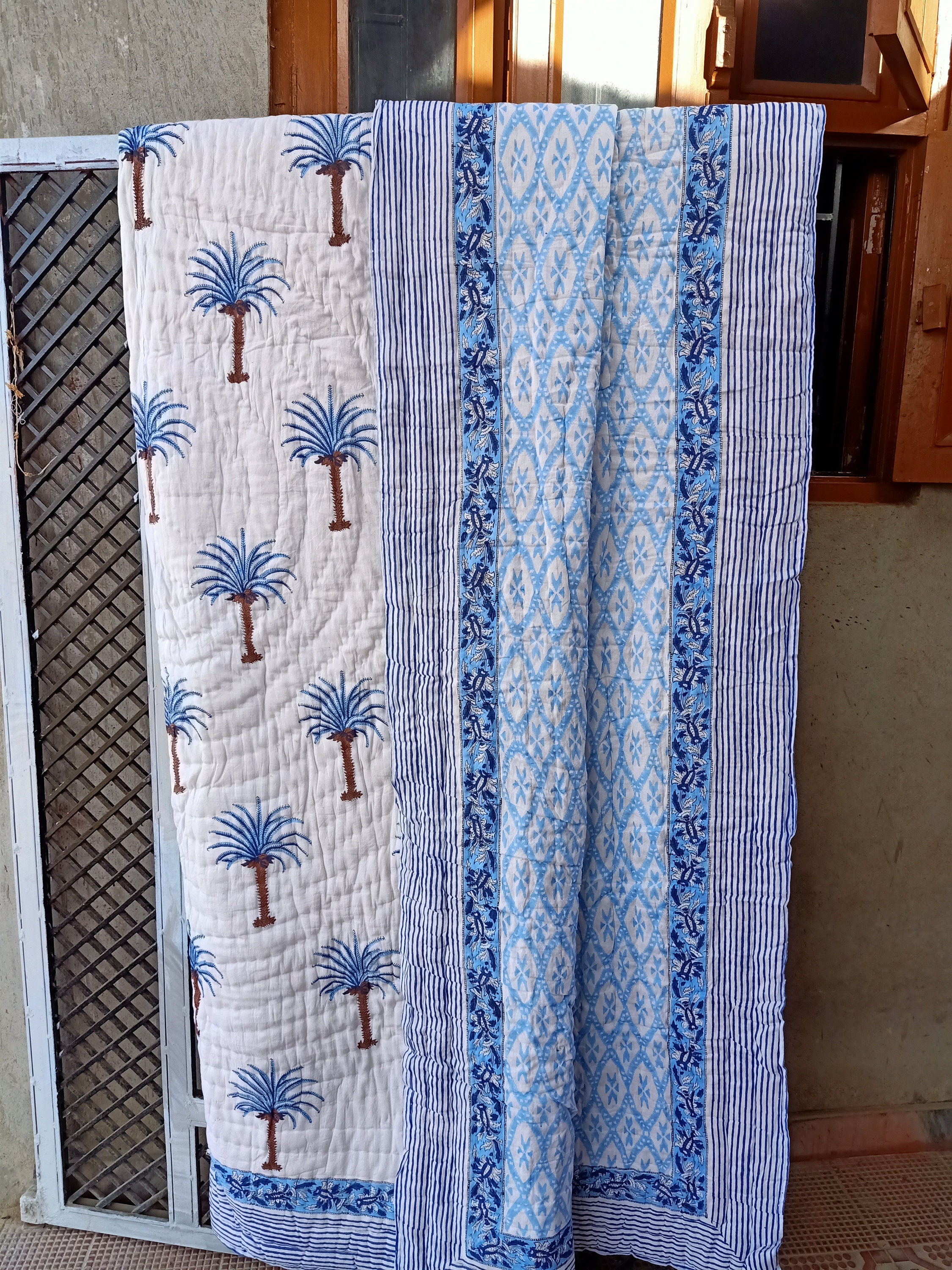 Handmade Cotton Quilt Hand Quilted Razai Palm Tree Pattern Etsy