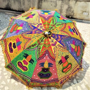 Decorative Large Umbrella Sun Shade Cotton Outdoor Parasol Embroidered Garden Umbrella Multi color Parasol Home Decor image 5