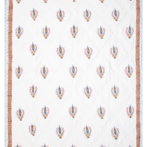 Floral Quilt Handmade Quilt Comforter Decorative Quilt shops Block printed Soft Cotton Quilt Home decor quilt Winter Bedspread 90 x 108 inches