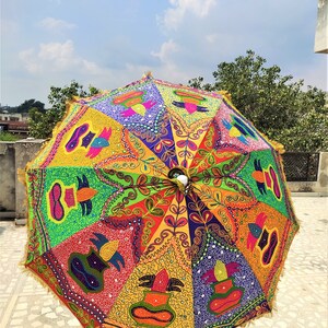 Decorative Large Umbrella Sun Shade Cotton Outdoor Parasol Embroidered Garden Umbrella Multi color Parasol Home Decor image 3