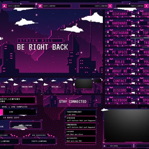 Pixel Retro Pink Animated Twitch Overlay Package