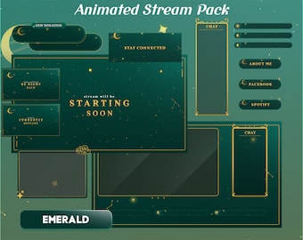 Celestial Green Animated Stream Overlay Package for OBS