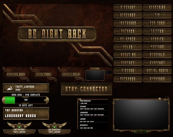 Steampunk Animated Twitch Overlay for OBS/Fantasy/Gold/Industrial/Metal/Bronze/Bioshock/Fallout/