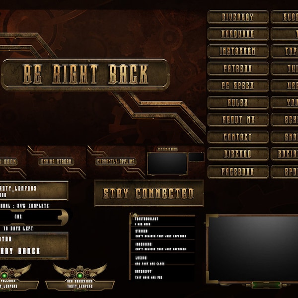 Steampunk Animiertes Twitch Overlay für OBS/Fantasy/Gold/Industrial/Metall/Bronze/Bioshock/Fallout/