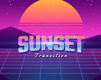 May include: A retro-style graphic design with a sunset over a grid pattern. The text "SUNSET Transition" is in a bold, colorful font.