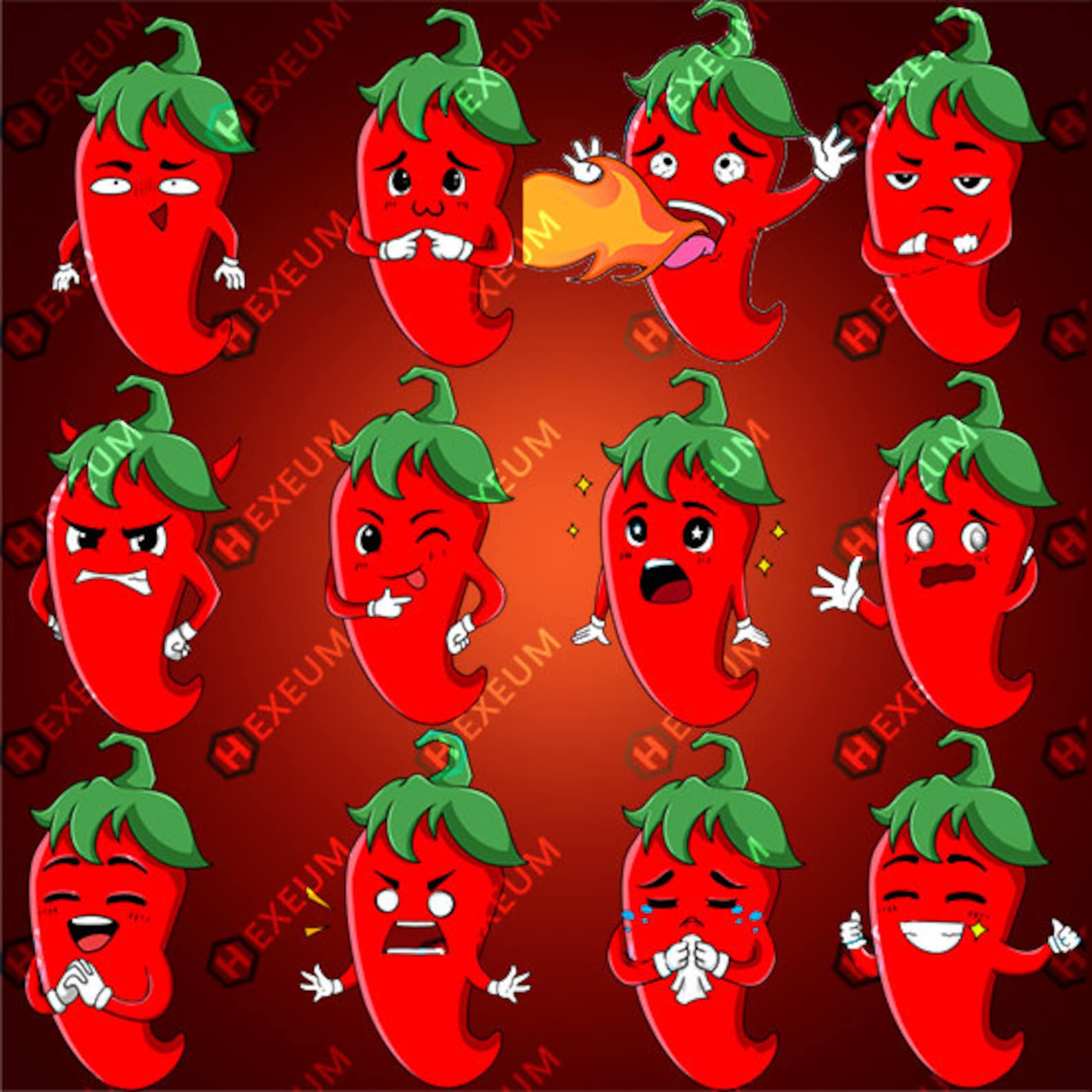 Chilli Pepper Emotes Spicy Custom Twitch Emotes Pack Etsy