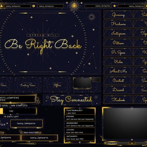 Celestial Animated Twitch Overlay Package for OBS/Zodiac/Constellation/Calm/Cozy/Aesthetic/Screens/Gold/Stars/Dark/Cosmic Energy/VTuber/