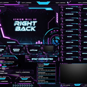 Paquete de superposición Cyber Neon Twitch para OBS/Purple/Blue/SciFi/Futuristic/Tech/HUD/Star Wars/
