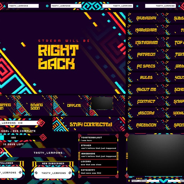 Aztec Twitch Overlay Package for OBS/Ancient/Vibrant/Historic/Mythology/VTuber/