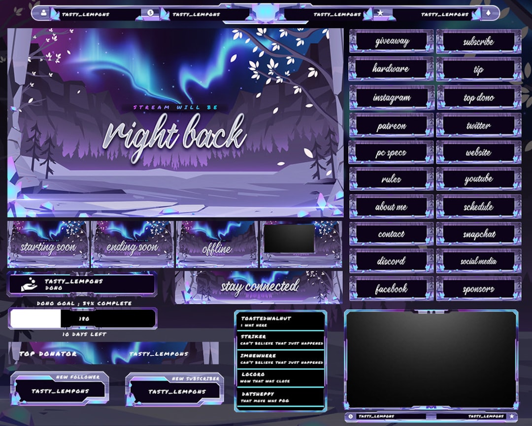 Magical Pastel Twitch Overlay Package for Obs/northern Lights/aurora ...