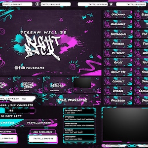 Street Art Twitch Overlay Package for OBS/Graffiti/Pink/Blue/Paint/Ink/Drips/Brick Wall/