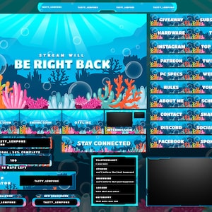Blue Ocean Twitch Overlay Package for OBS/Water/Sea/Coral/Aesthetic/Bubbles/VTuber/Calm/