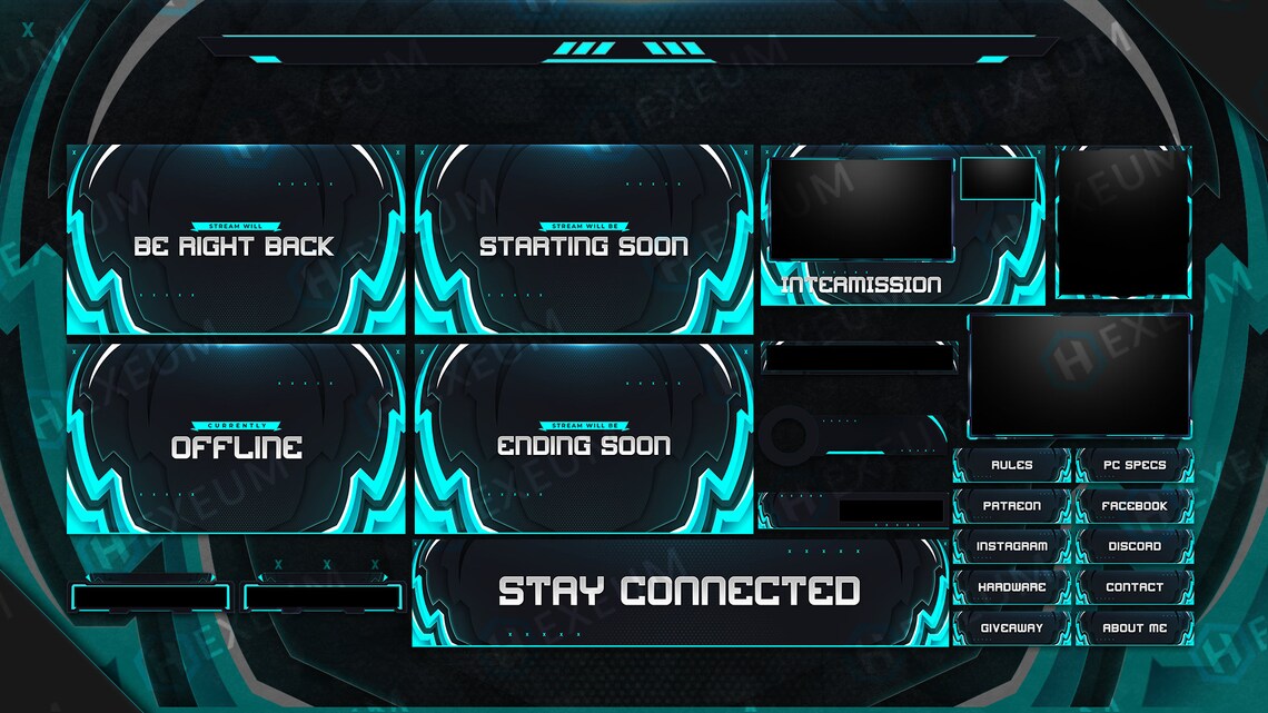 Clean Cyan Animated Twitch Overlay Package Webcam Screens Etsy UK
