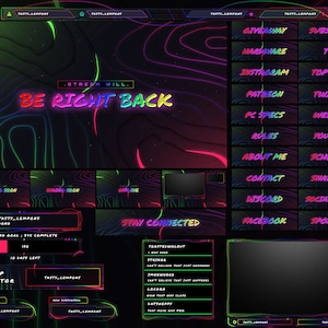Neon Veelkleurige Twitch Overlay Pakket: Webcam, Schermen, Panelen, Waarschuwingen, Overgang en Streamlabs Widgets