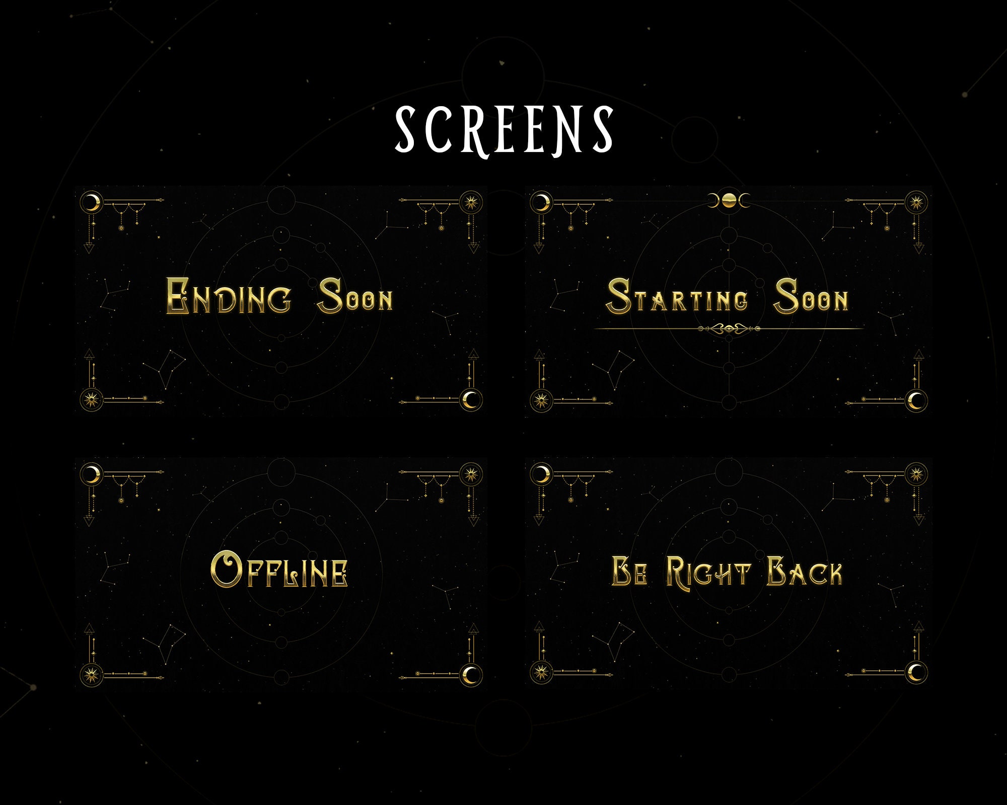 Gold Celestial Animated Twitch Overlay Package for Obs/fantasy/black ...