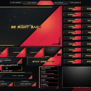 Striking Red & Black Animated Twitch Overlay Package : Webcam, Screens, Panels, Alerts, Transition and Streamlabs Widgets