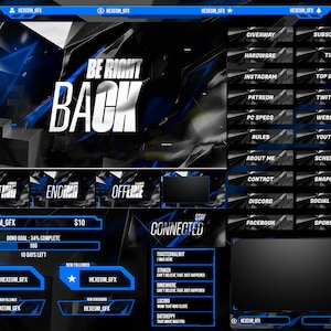 Blue Twitch Overlay Package for OBS/Dark/Mininmal/Panels/Webcam/Esports/Clean/Simple/Abstract/