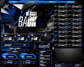 Blue Twitch Overlay Package for OBS/Dark/Mininmal/Panels/Webcam/Esports/Clean/Simple/Abstract/