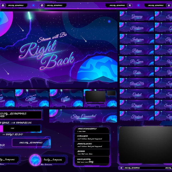 Neon Space Animated Stream Overlay Package for OBS and Streamlabs