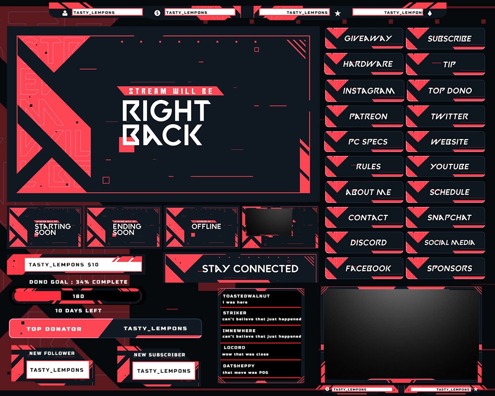 Valorant Twitch Overlay Package for Obs/esports/red/webcam/screens/panels/alerts/clean/ Etsy