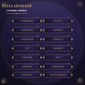 Deep Purple Celestial Twitch Panels Package/Dark Purple/Twitch Set/Zodiac/Dark Theme/Unique Stream/Aesthetic Black/VTuber Purple/