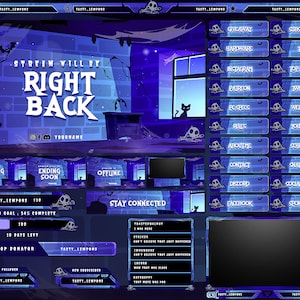 Spooky Twitch Overlay Package for OBS/Goth/Witch/Black Cat/Horror/Animated/Halloween/Creepy/