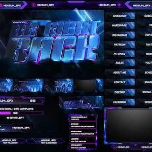 3D Blue Twitch Overlay Package for OBS/Abstract/Dark/Liquid/Pink/Purple/