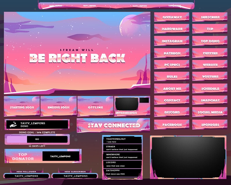 Vibrant Animated Twitch Overlay Package: Stream Screens, Alerts, Panels ...