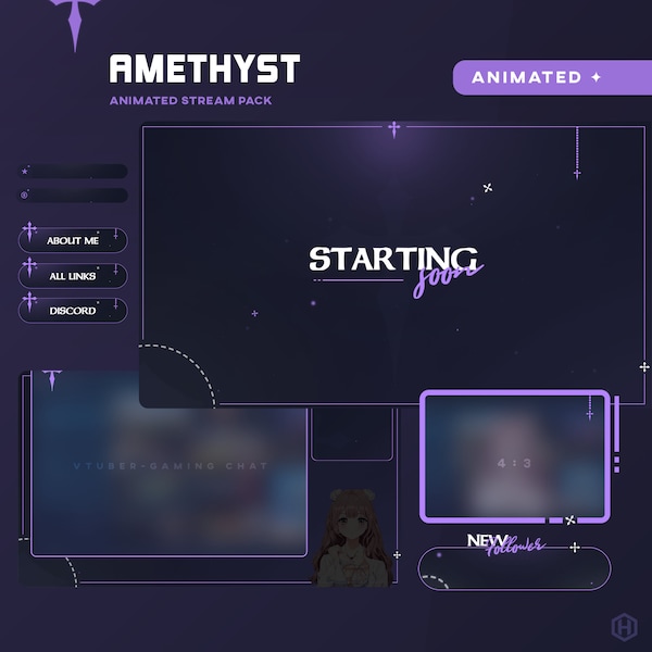 Glowing Purple Stream Package/Transition/Astral/Vtuber Celestial/Vampire/Neon/Dark Sky/Panel/Twitch Set/Goth/