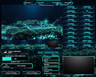 Neon Blue Animated Twitch Overlay Package: Stream Screens, Alerts, and Panels