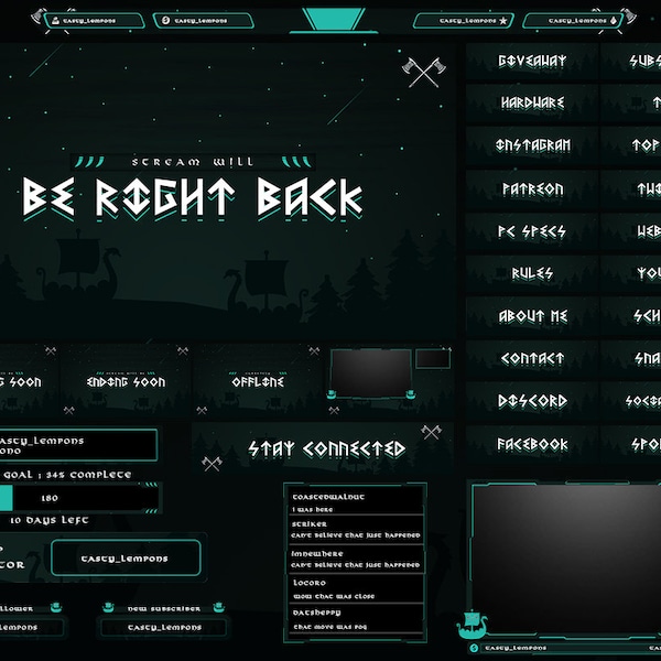 Viking Twitch Overlay Package for OBS/Valhalla/Nordic/Barbarian/Fantasy/Dark/Ragnar/God of War/Axes