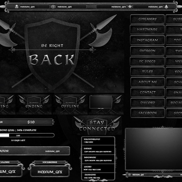 Medieval Twitch Overlay Package for OBS/Skyrim/Dark Souls/Ancient/RPG/Chivalry/Mordhau/