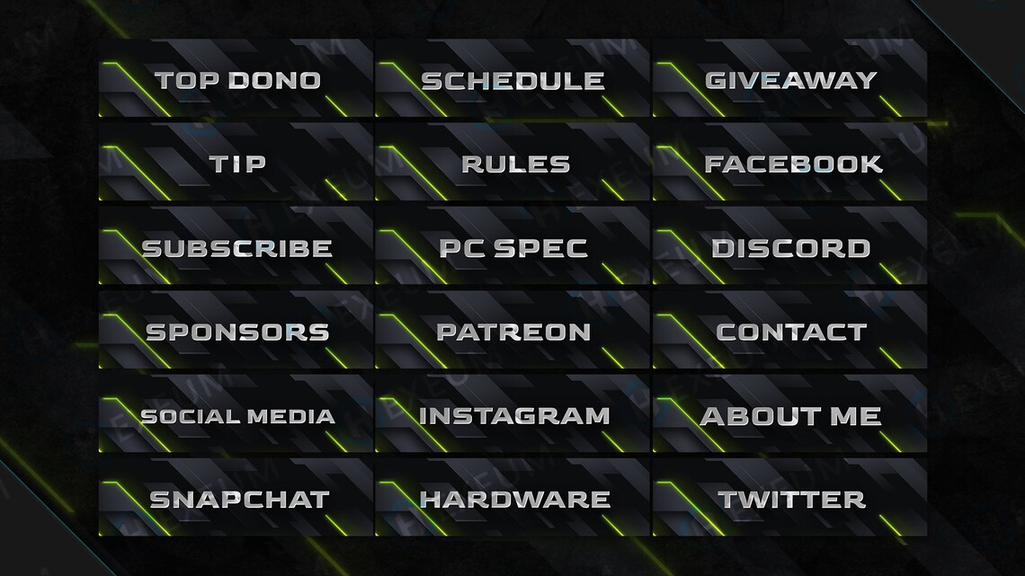 Neon Green Twitch Overlay Package cam, Screens, Panels, Alerts