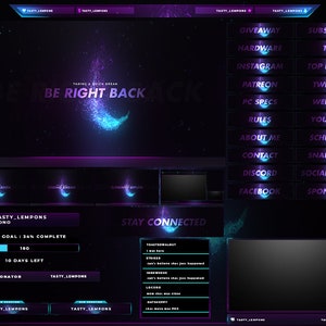 Pacote de sobreposição Neon Purple Twitch para OBS/Partículas/Galáxia/Calma/Estética/Brilhante/