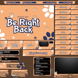 Cute Dog Twitch Overlay Package for OBS/Paws/Shiba Inu/Beige/Aesthetic/Kawaii/Pets/Beige/
