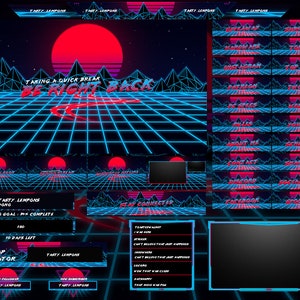 Synthwave, 80&#39;s Retro Animated Twitch Overlay Package : Webcam, Screens, Panels, Alerts, Transition and Streamlabs Widgets