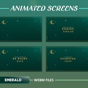 Paquete de pantallas animadas Celestial Deep Emerald Green/VTuber/Animadas/Estética/Cósmica/Ambiente/Fantasía/Pastel/Verde oscuro/