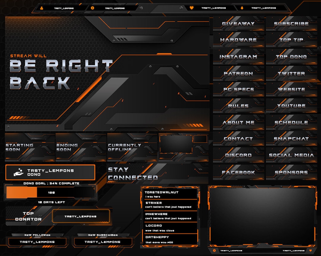 Orange Twitch Overlay Package for Obs/tarkov/fps/tactical/metallic/ - Etsy