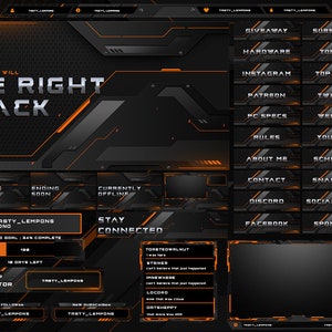 Orange Twitch Overlay Package for OBS/Tarkov/FPS/Tactical/Metallic/