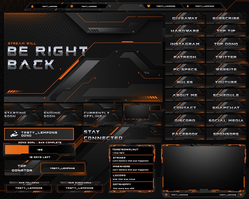 Orange Twitch Overlay Package for Obs/tarkov/fps/tactical/metallic/ - Etsy