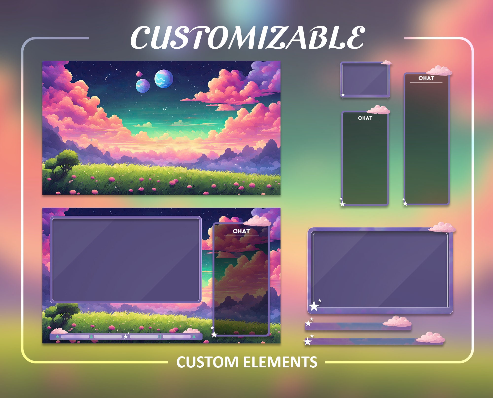 Vibrant Twitch Overlay Package for Obs/vtuber/animated/space/bubblegum ...