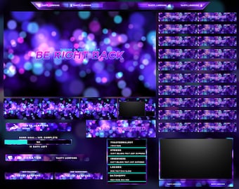 Neon Glitter Twitch Overlay Paket für OBS/glühend/lila/petrol/Cyan/animiert/Partikel/Ästhetik/Sterne/