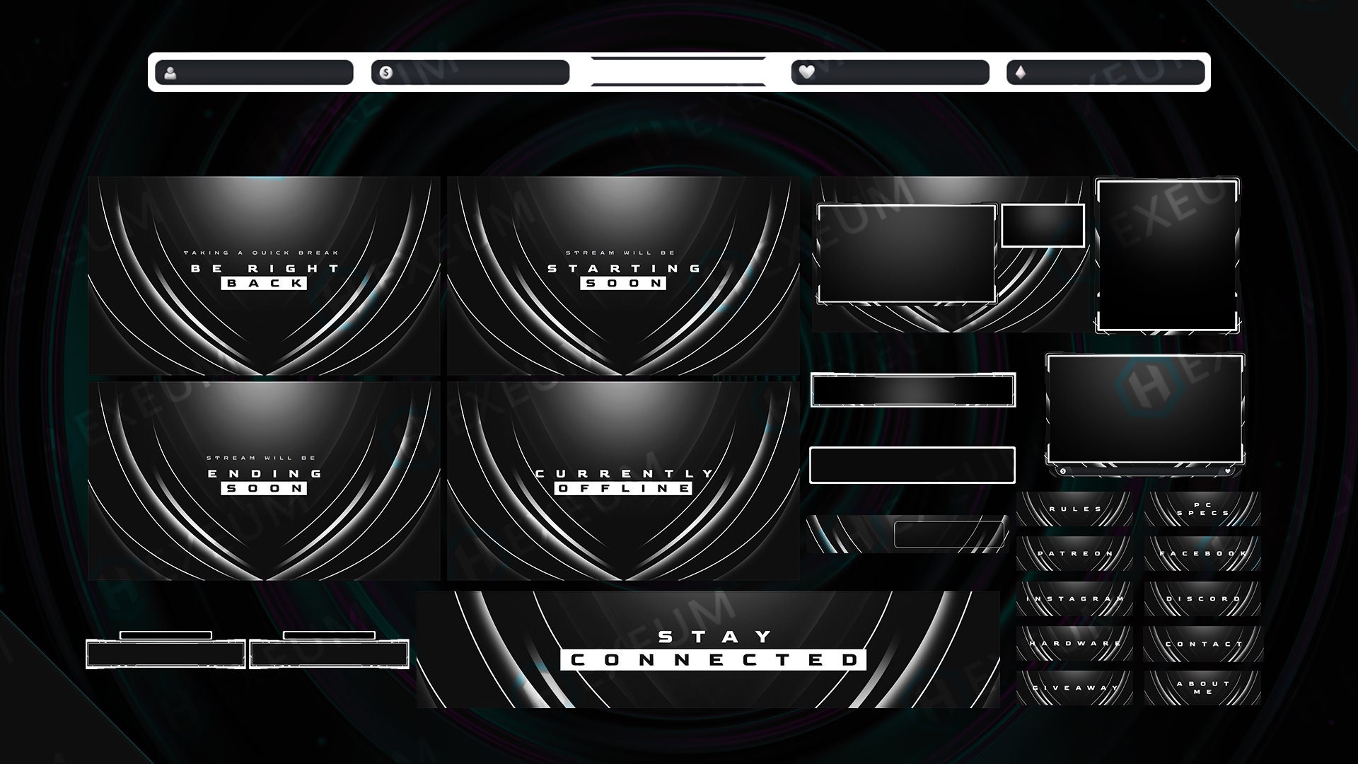 Clean Black and White Twitch Overlay Package Webcam Etsy