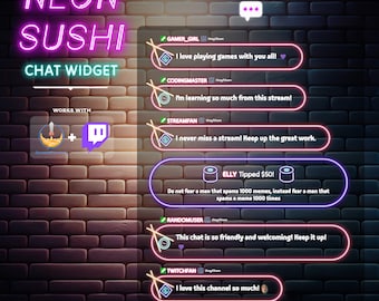 Neon Sushi Chat Widget: Anpassbare Twitch Stream Alarme (Digitaler Download)