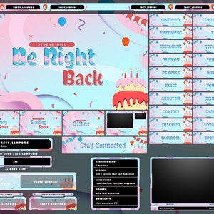Happy Birthday Animated Twitch Overlay Package : Webcam, Screens, Panels, Alerts, Transition and Streamlabs Widgets