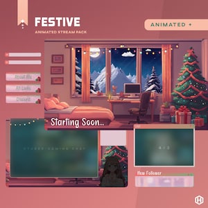 Cozy Christmas Stream Package/Transition/Panels/Twitch Set/Stream Overlay/Animated/Festive/Bedroom/