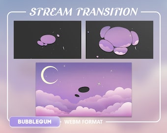 Bubblegum Clouds Stinger Transition voor OBS/VTuber/Geanimeerd/Esthetisch/Charm/Dromerig/Skies/Pastel/Sterren/