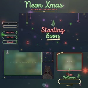 Pakiet neonowego świątecznego streamu/Przejście/Panele/Zestaw Twitch/Nakładka streamu/Animowane/Świąteczne/Świecące/Ciepłe/Przytulne/