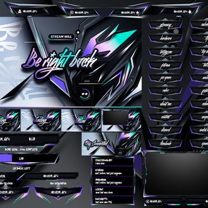 Green & Purple Twitch Overlay Package for OBS/Esports/Clean/Grey/Sharp/Vibrant/Animated/Street Art/Graffiti/